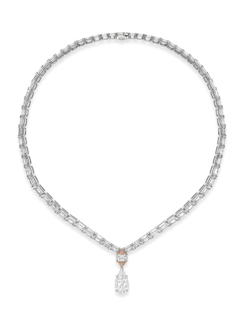 Ashoka and Pear Diamond Platinum Necklace