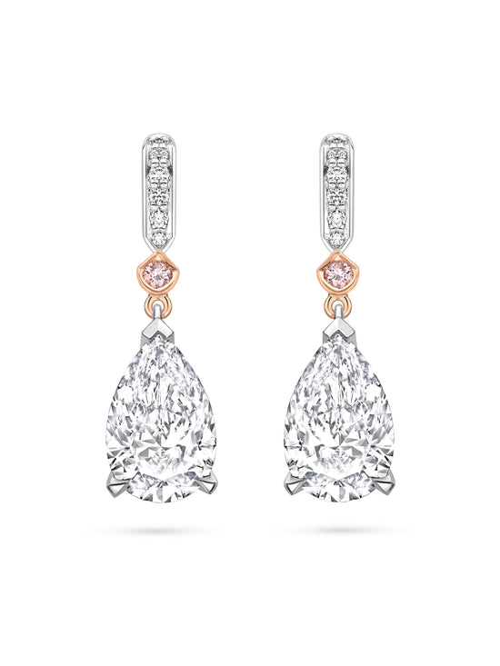 Classic Pear Diamond and Pink Diamond Drop Earrings