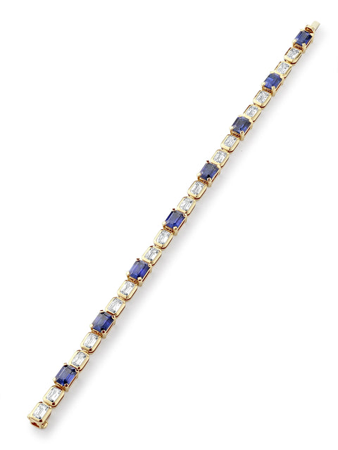 Florentine Sapphire and Ashoka Diamond Yellow Gold Bracelet