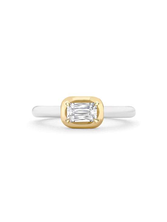 Florentine Ashoka White Enamel Yellow Gold Ring