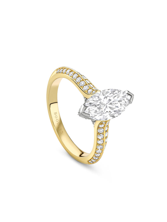 Petal Marquise Cut Yellow Gold Diamond Engagement Ring