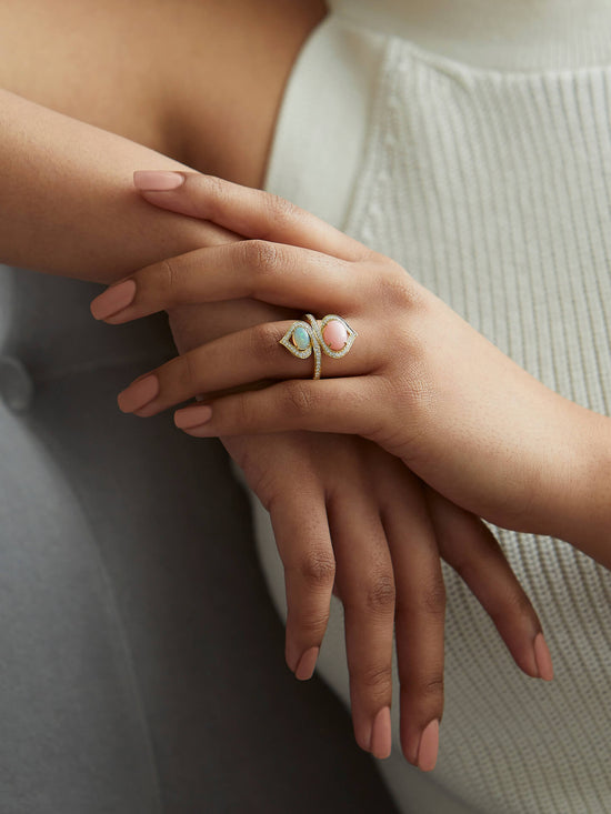 Woodland Pink Opal Yellow Gold Ring