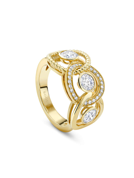 Roulette Triple Diamond Yellow Gold Ring