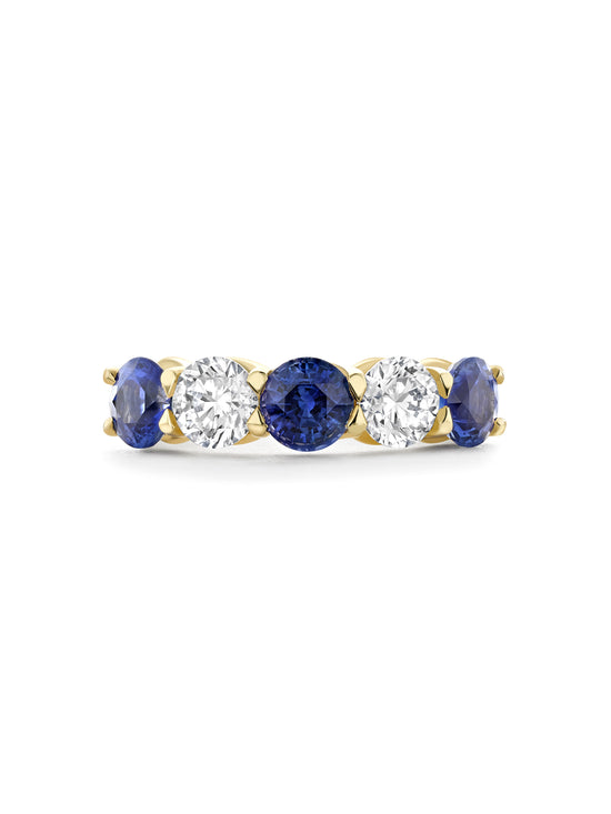 Classic Five Stone Sapphire Yellow Gold Eternity Ring