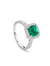 Vintage Cushion Cut Emerald Platinum Ring