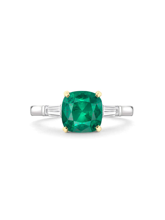 Baguette Cushion Cut Emerald Platinum Ring