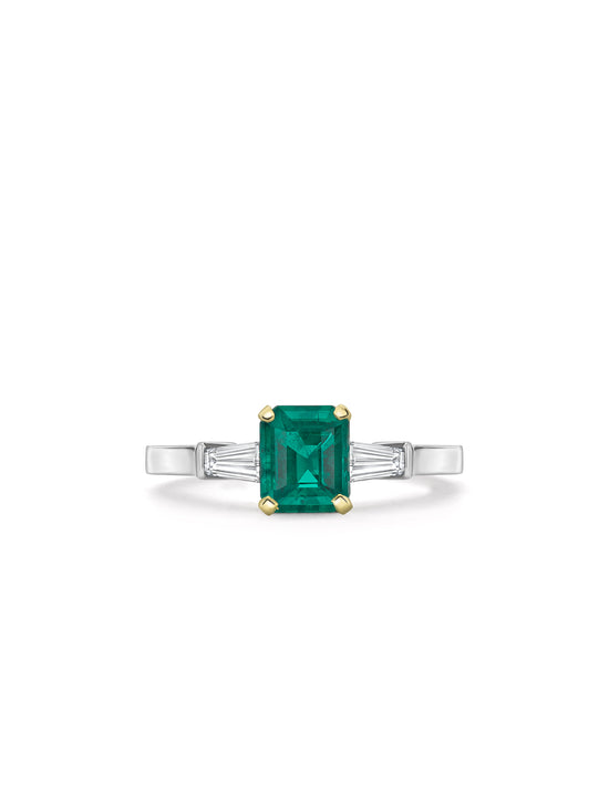 Baguette Octagonal Emerald Platinum Ring