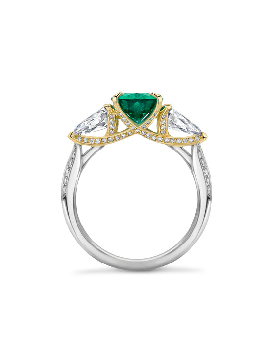 Petal Pear Cut Emerald Platinum Ring