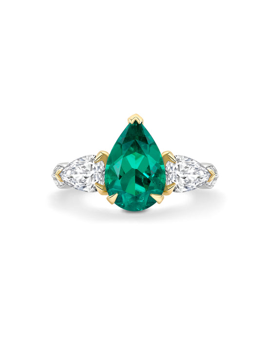 Petal Pear Cut Emerald Platinum Ring