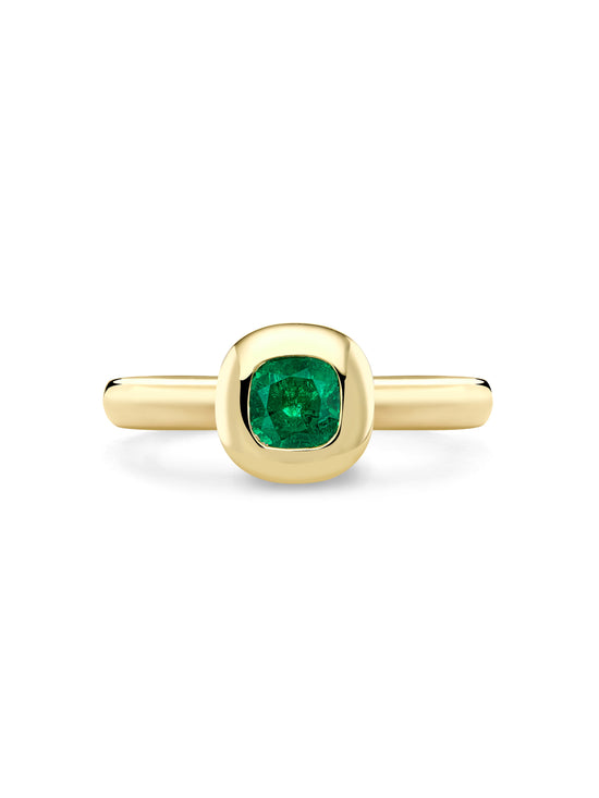 Florentine Cushion Emerald Yellow Gold Ring