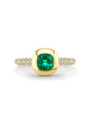 Florentine Cushion Emerald Yellow Gold Ring