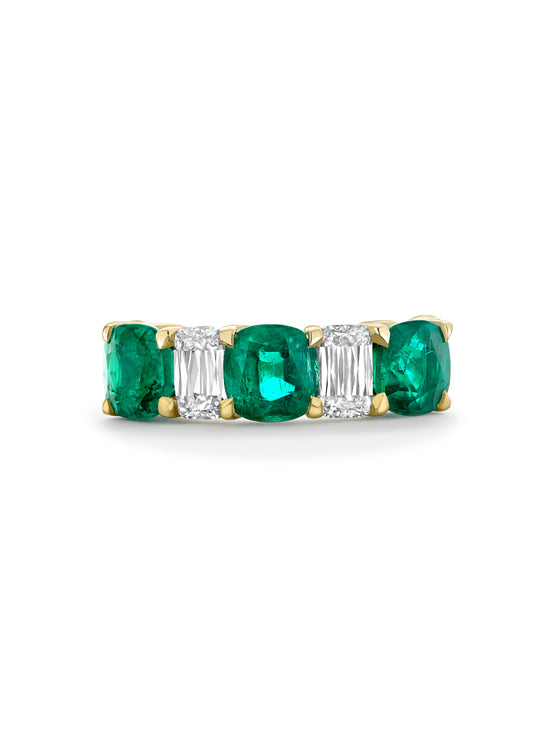 Classic Emerald and Ashoka Diamond Yellow Gold Eternity Ring