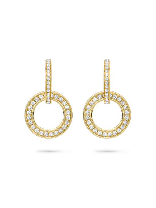 Large Roulette Yellow Gold Diamond Earrings