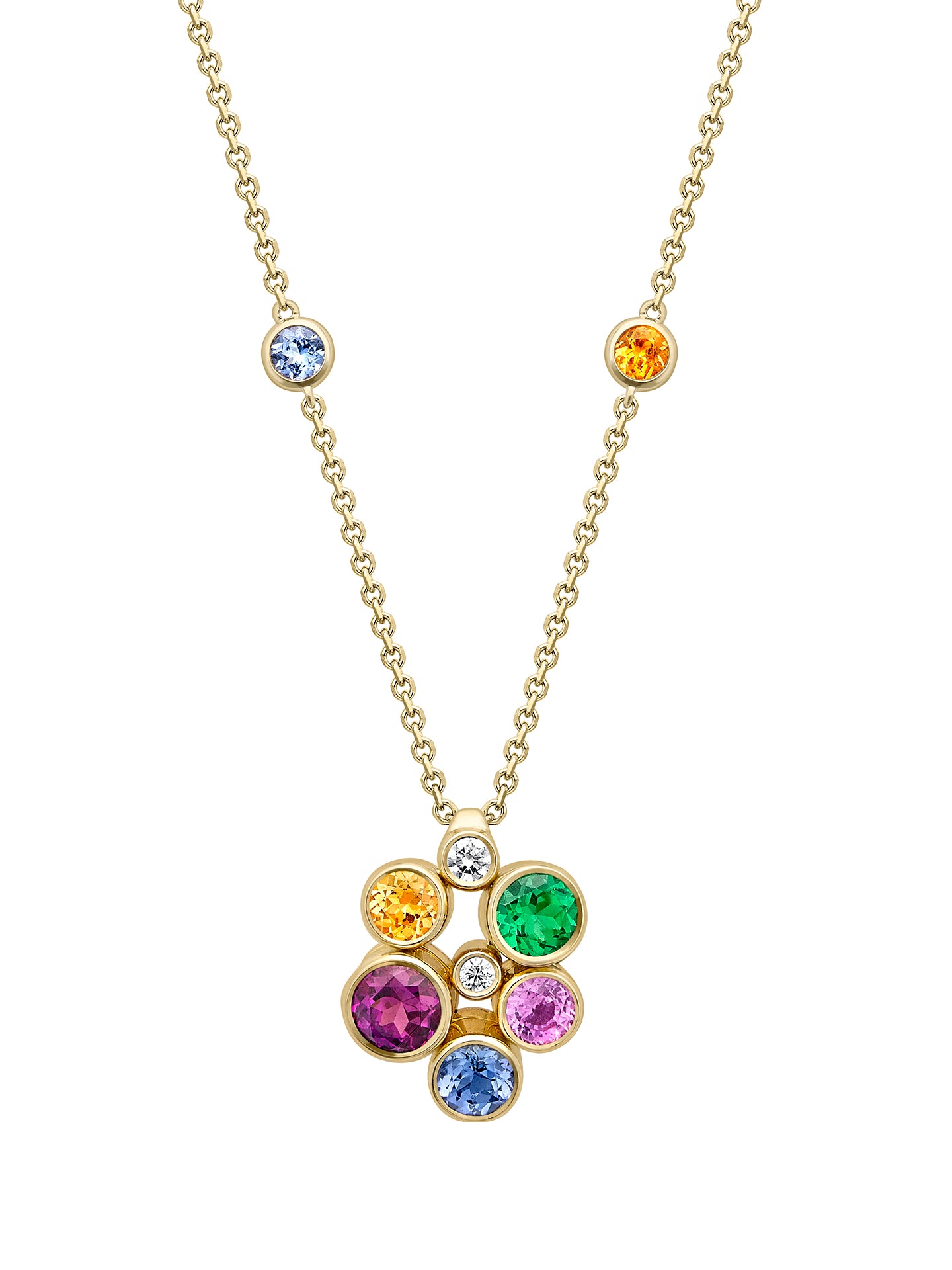 Raindance Large Rainbow Yellow Gold Cluster Pendant | Boodles