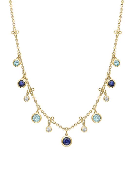 Beach Sapphire and Aquamarine Yellow Gold Necklace