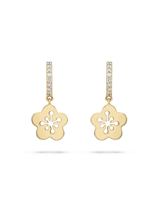 Mini Blossom Yellow Gold Diamond Drop Earrings