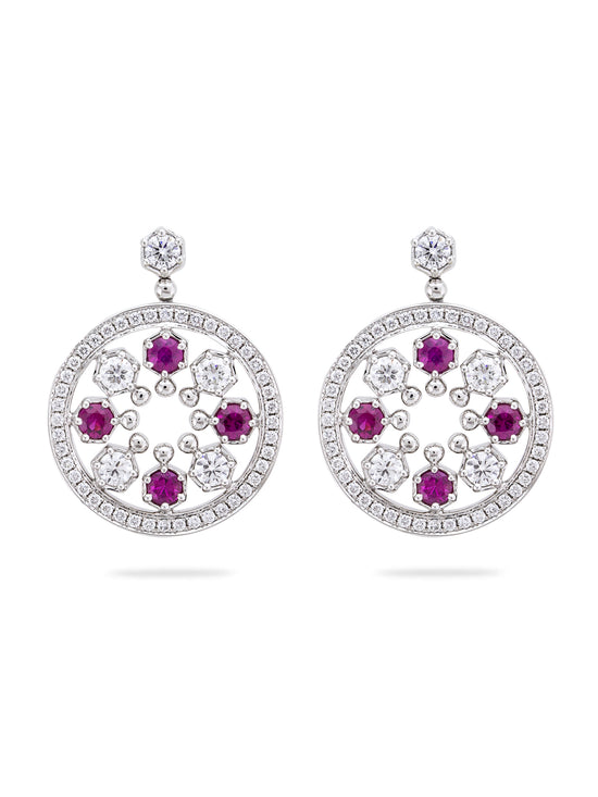 Circus White Gold Diamond and Ruby Drop Earrings