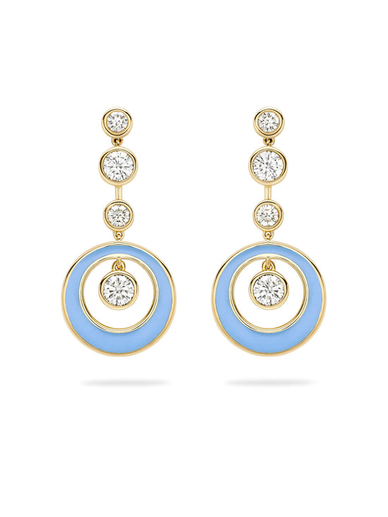 Raindance Diamond Blue Enamel Yellow Gold Earrings