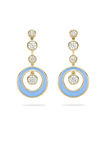 Raindance Diamond Blue Enamel Yellow Gold Earrings