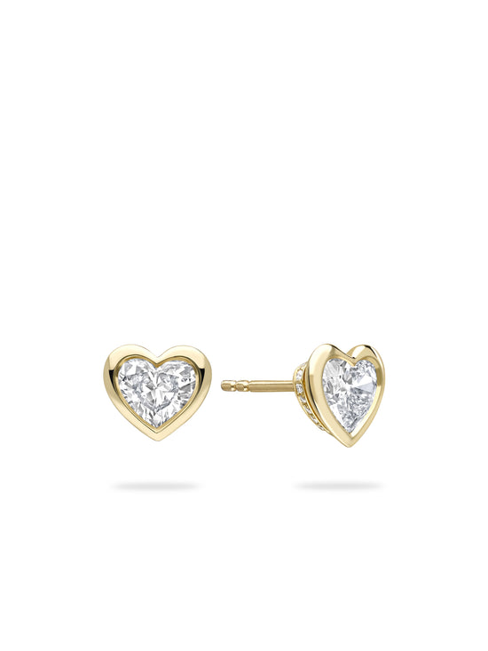 Florentine Heart Diamond Yellow Gold Earrings