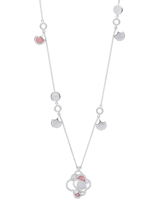 Raindrop Moonstone and Pink Opal Long Necklace