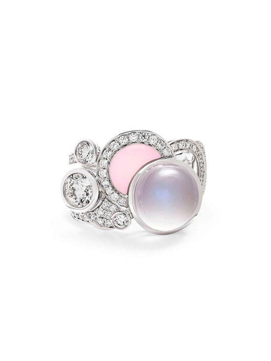 Raindrop Moonstone Pink Opal White Gold Ring