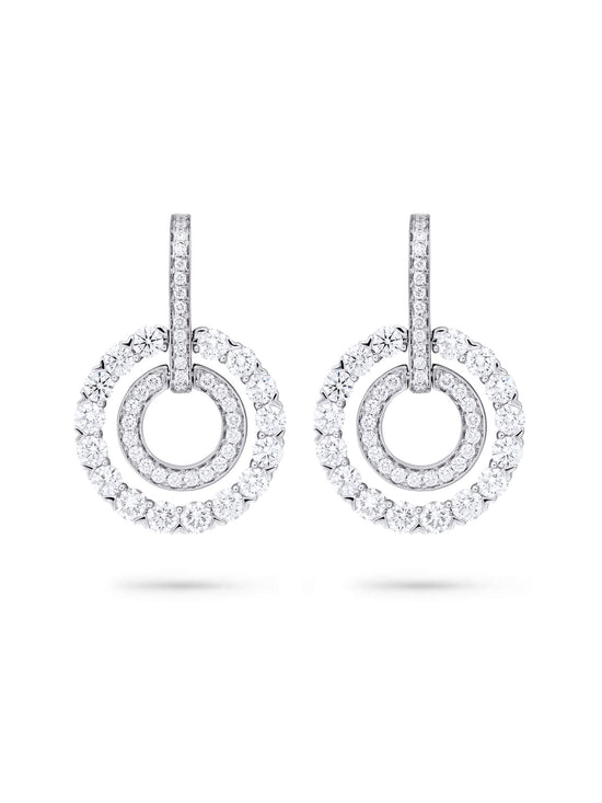 Roulette Double Hoop White Gold Diamond Earrings