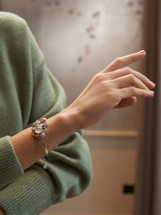 Raindrop Moonstone and Pink Opal Bangle