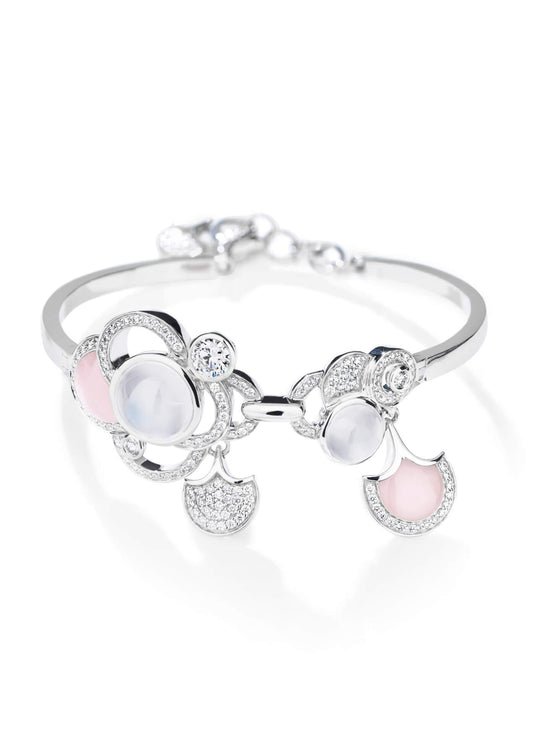 Raindrop Moonstone and Pink Opal Bangle