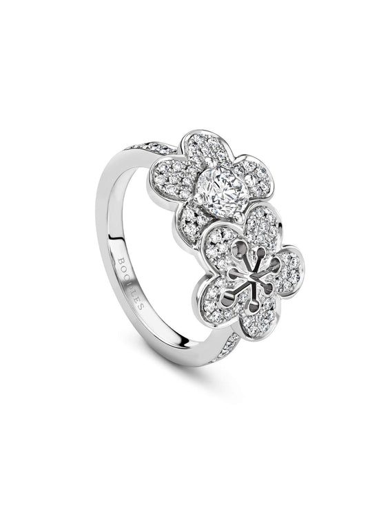 Double Blossom White Gold Ring