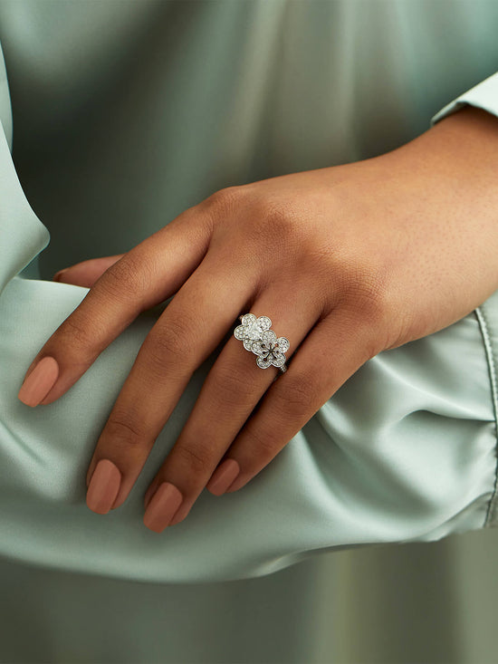 Double Blossom White Gold Ring