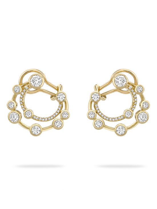 Waterfall Double Hoop Yellow Gold Earrings