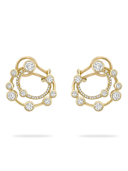 Waterfall Double Hoop Yellow Gold Earrings