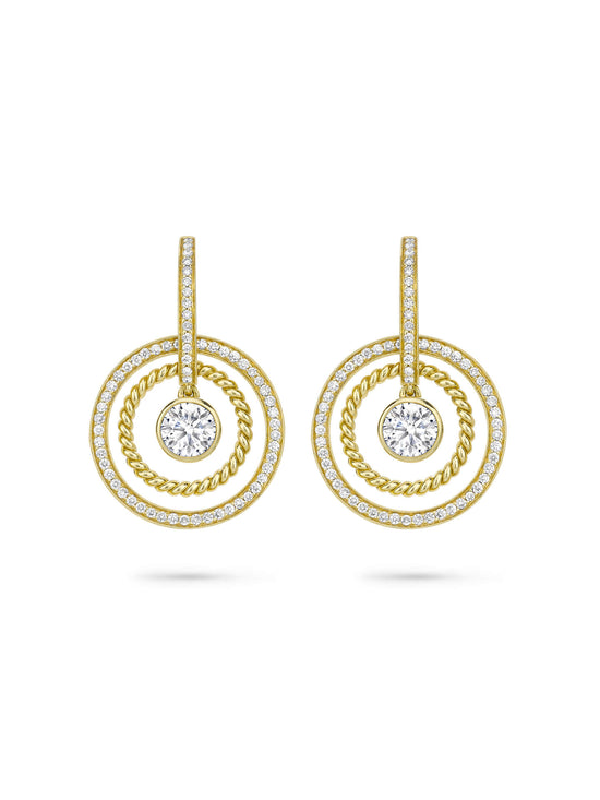 Roulette Single Stone Yellow Gold Drop Earrings