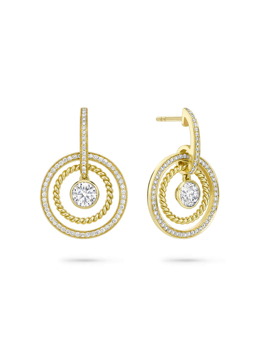 Roulette Single Stone Yellow Gold Drop Earrings