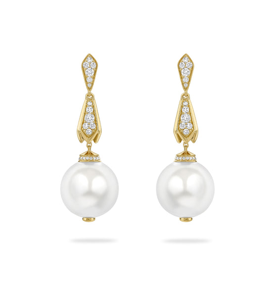 Secret Garden Pearl Diamond Yellow Gold Drop Earrings