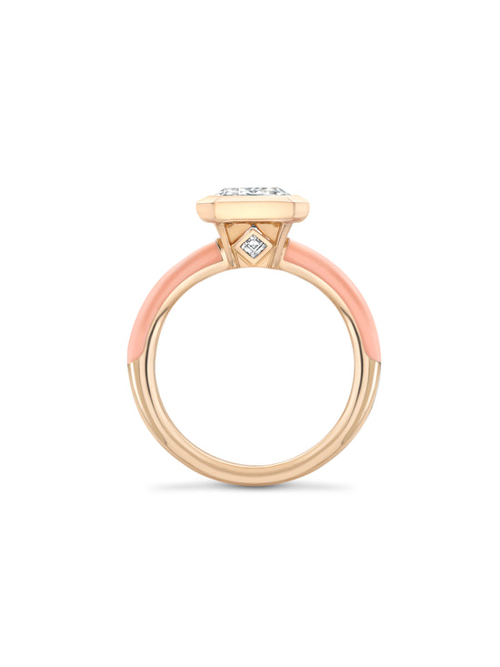 Florentine Ashoka Pink Enamel Yellow Gold Ring