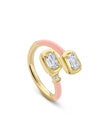 Florentine Two Stone Ashoka Pink Enamel Yellow Gold Ring