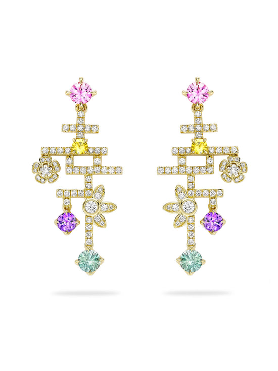 Secret Garden Sapphire Diamond Yellow Gold Drop Earrings