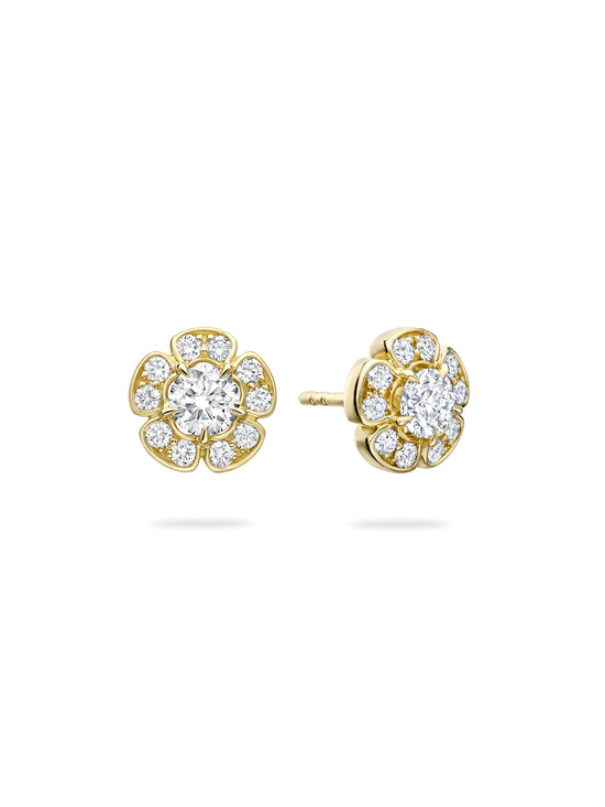 Walled Garden Diamond Stud Yellow Gold Earrings