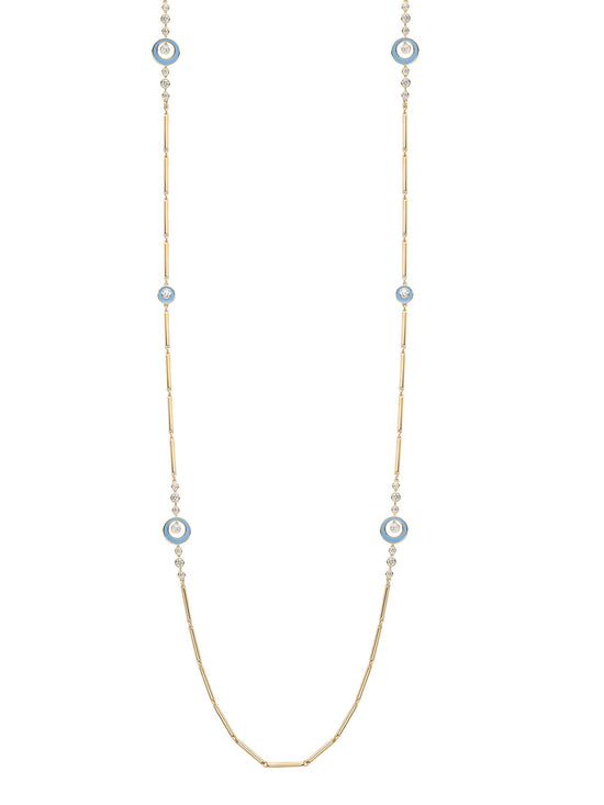 Raindance Diamond Blue Enamel Long Yellow Gold Necklace