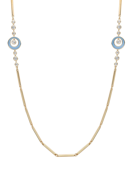 Raindance Diamond Blue Enamel Long Yellow Gold Necklace