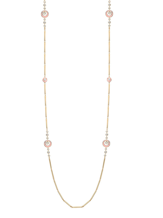 Raindance Diamond Pink Enamel Long Yellow Gold Necklace