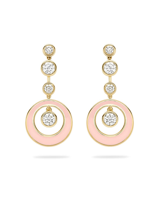 Raindance Diamond Pink Enamel Yellow Gold Earrings