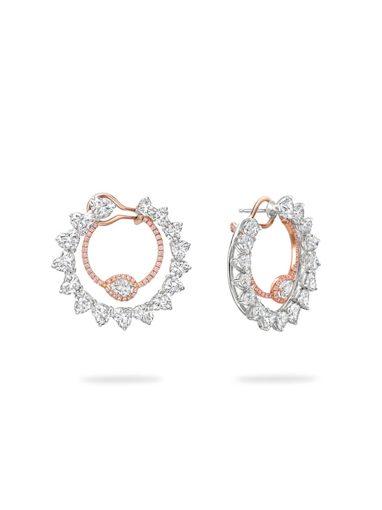 Swirl Pink Diamond Platinum and Rose Gold Earrings