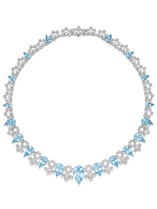 Waterlily Aquamarine Diamond Platinum Necklace