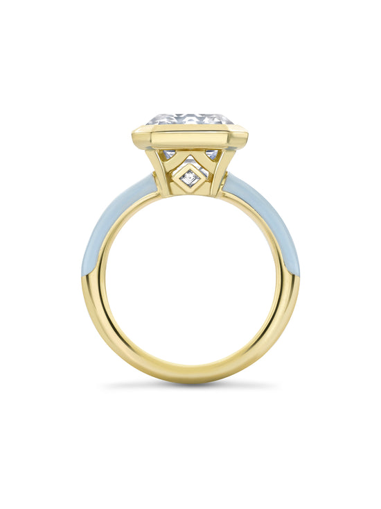 Florentine Large Blue Enamel Yellow Gold Diamond Ring