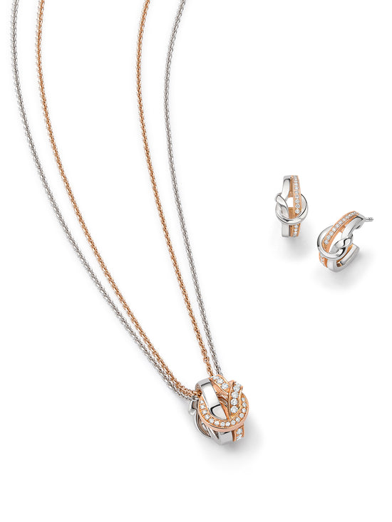 The Knot White and Rose Gold Pendant and Earrings Set